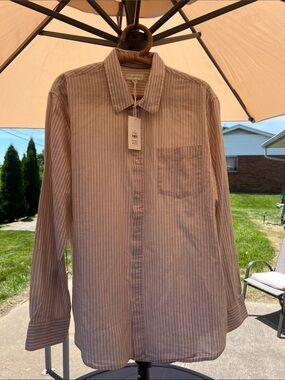 Casual Striped Button-Down Shirt in Light Taupe